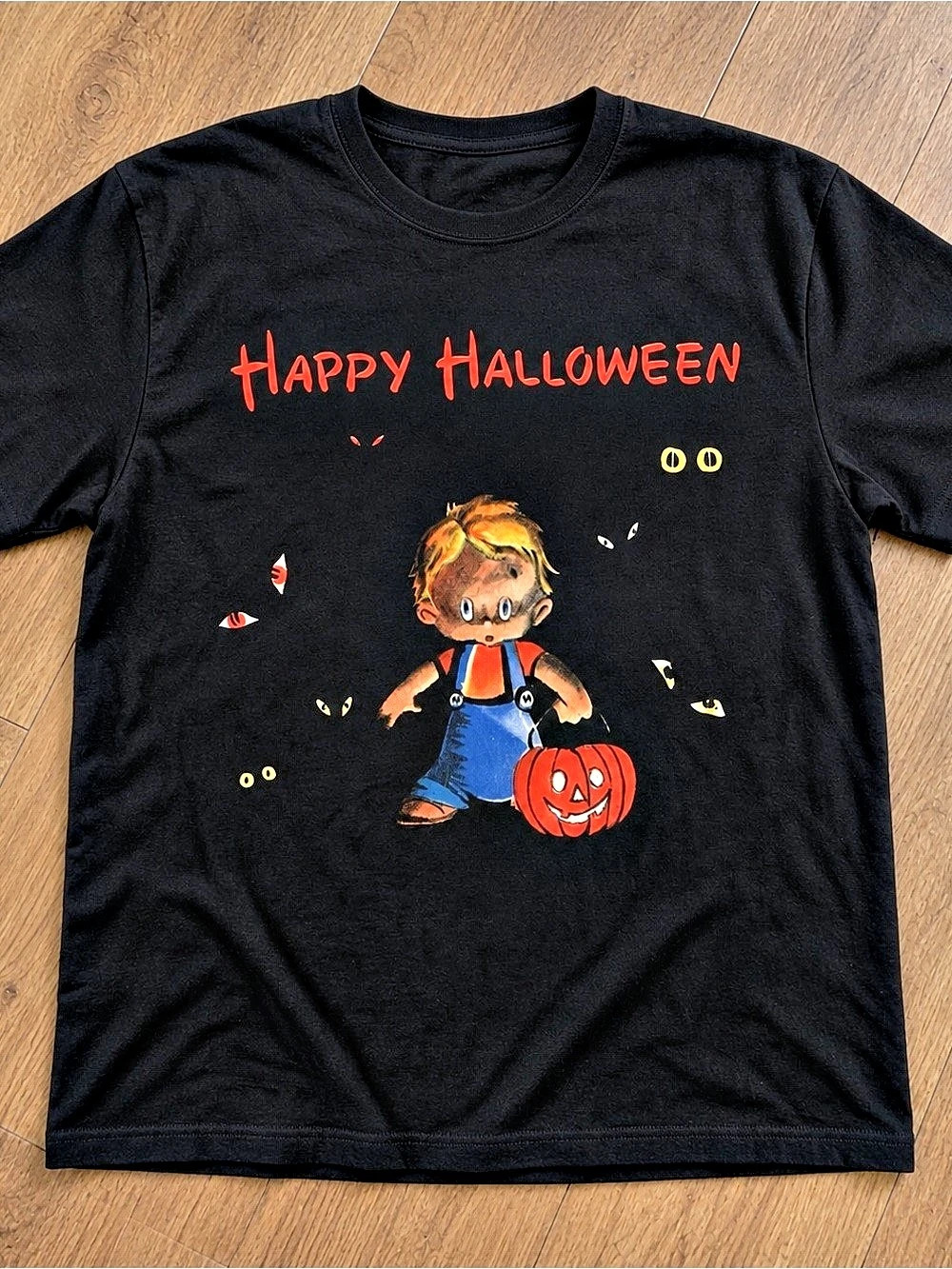 Retro Trick-or-Treater "Happy Halloween" Graphic Tee – Black (Gildan Reprint)